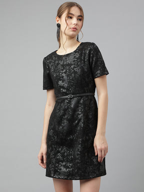 Black Round Neck Short Sleeves Solid A-Line Dress For Casual Wear Black Round Neck Short Sleeves Solid A-Line Dress For Casual Wear