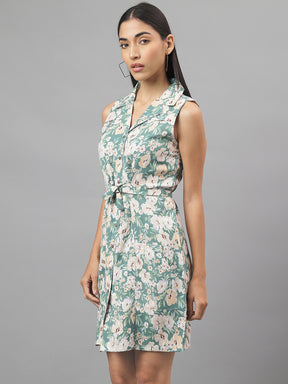 Latin Quarters Women Green Printed Sleeveless Casual Dress
