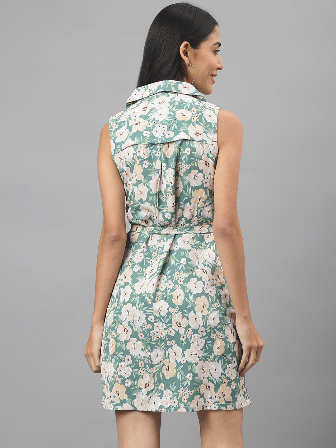 Latin Quarters Women Green Printed Sleeveless Casual Dress