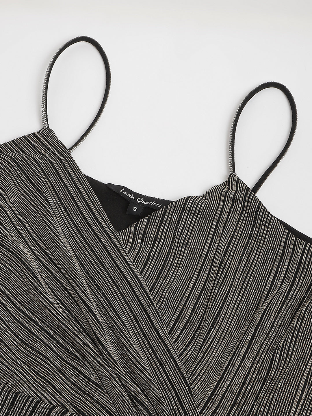 Black Sleeveless V-Neck Stripped Maxi Dress For Party Wear