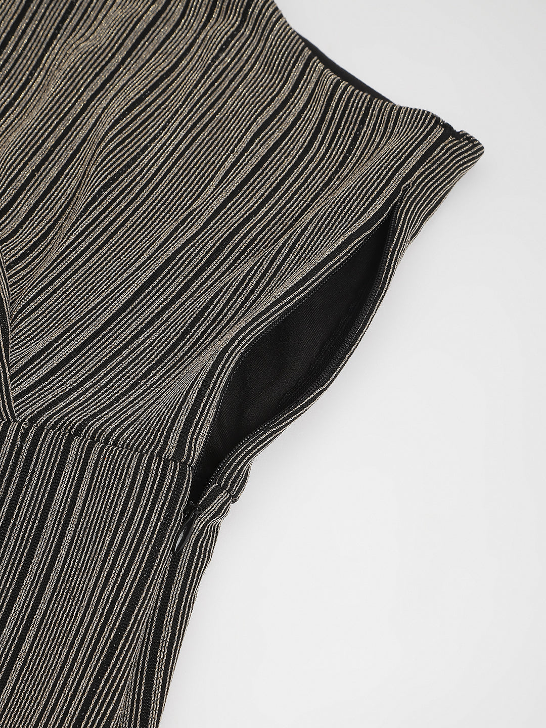 Black Sleeveless V-Neck Stripped Maxi Dress For Party Wear