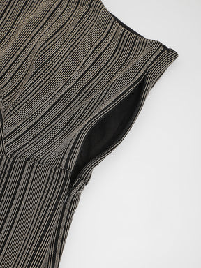 Black Sleeveless V-Neck Stripped Maxi Dress For Party Wear