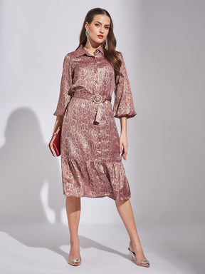 Latin Quarters Women Pink Shirt Collar 3/4Th Sleeves Printed Dress