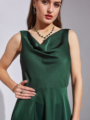 Latin Quarters Women Green V-Neck Sleeveless Solid Dress