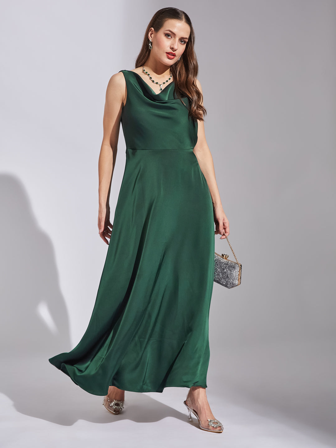 Latin Quarters Women Green V-Neck Sleeveless Solid Dress