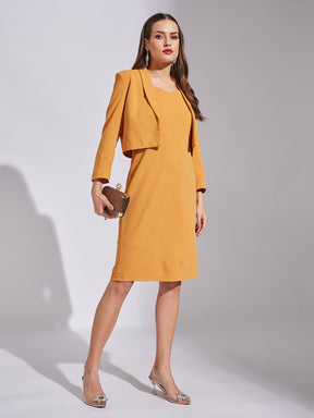 Latin Quarters Women Mustard V-Neck 3/4Th Sleeves Solid Dress