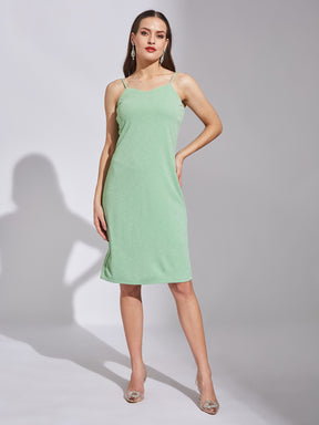 Latin Quarters Women Green V-Neck 3/4Th Sleeves Solid Dress