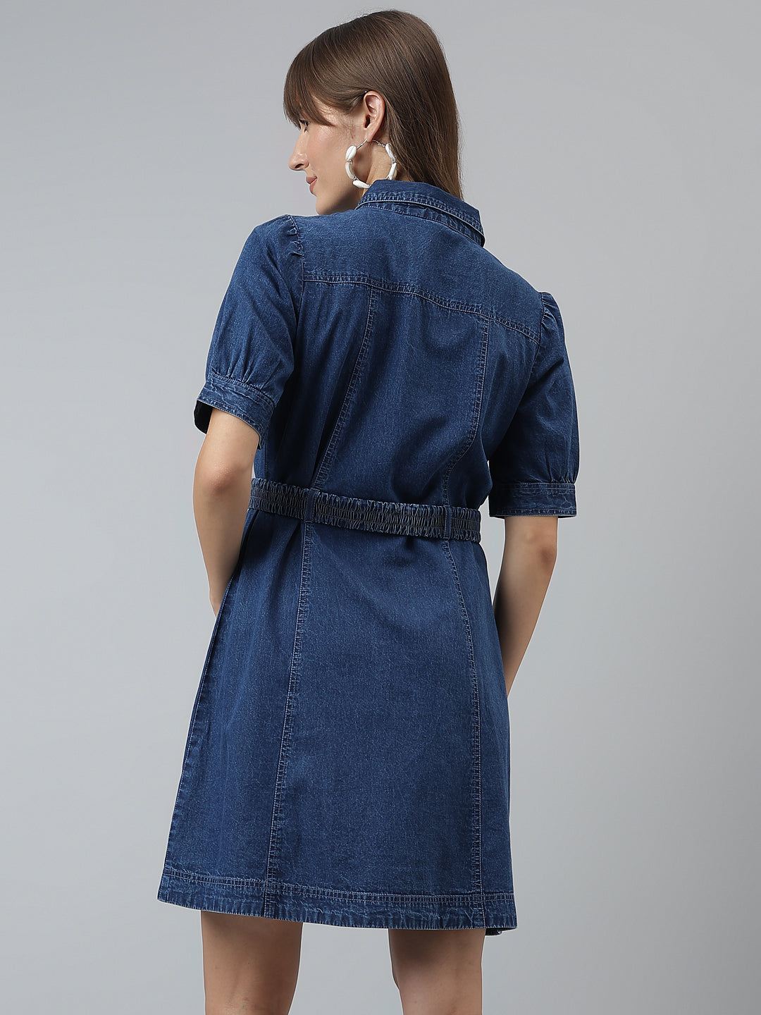 Latin Quarters Women Blue Shirt Collar Half Sleeves Solid Dress