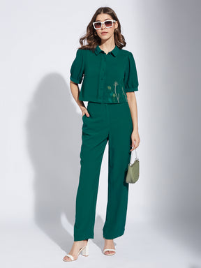 Latin Quarter Women Green Collar Neck Half Sleeve Solid Co-Ord Set Dress