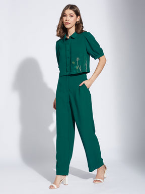 Latin Quarter Women Green Collar Neck Half Sleeve Solid Co-Ord Set Dress