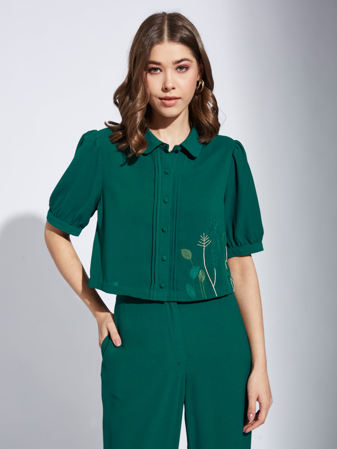 Latin Quarter Women Green Collar Neck Half Sleeve Solid Co-Ord Set Dress