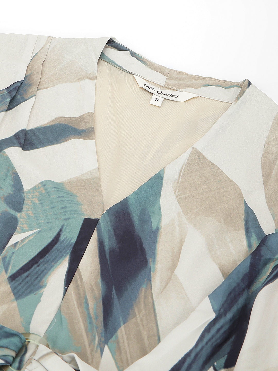 Latin Quarters Women's Green Leaf Print Pleated Belt Maxi Dress