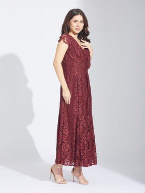 Latin Quarters Women's Maroon Lace Maxi Dress