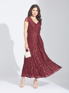 Latin Quarters Women's Maroon Lace Maxi Dress