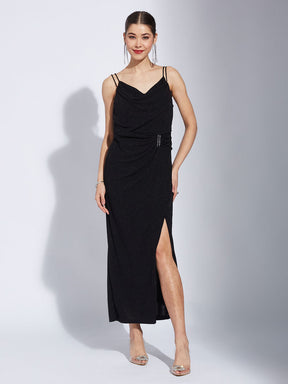 Latin Quarter Women Black V-Neck Sleeveless Solid A-Line Dress for Party Wear