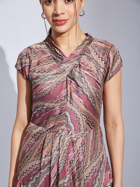 Latin Quarters Women Pink V-Neck Cap Sleeve Printed Fit & Flare Dress For Casual Wear