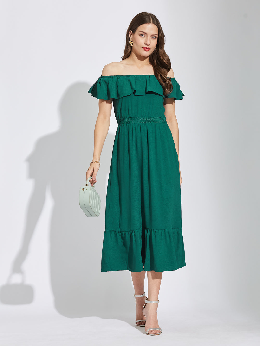Latin Quarters Women Green Square Neck Cap Sleeves Solid A-Line Dress For Casual Wear