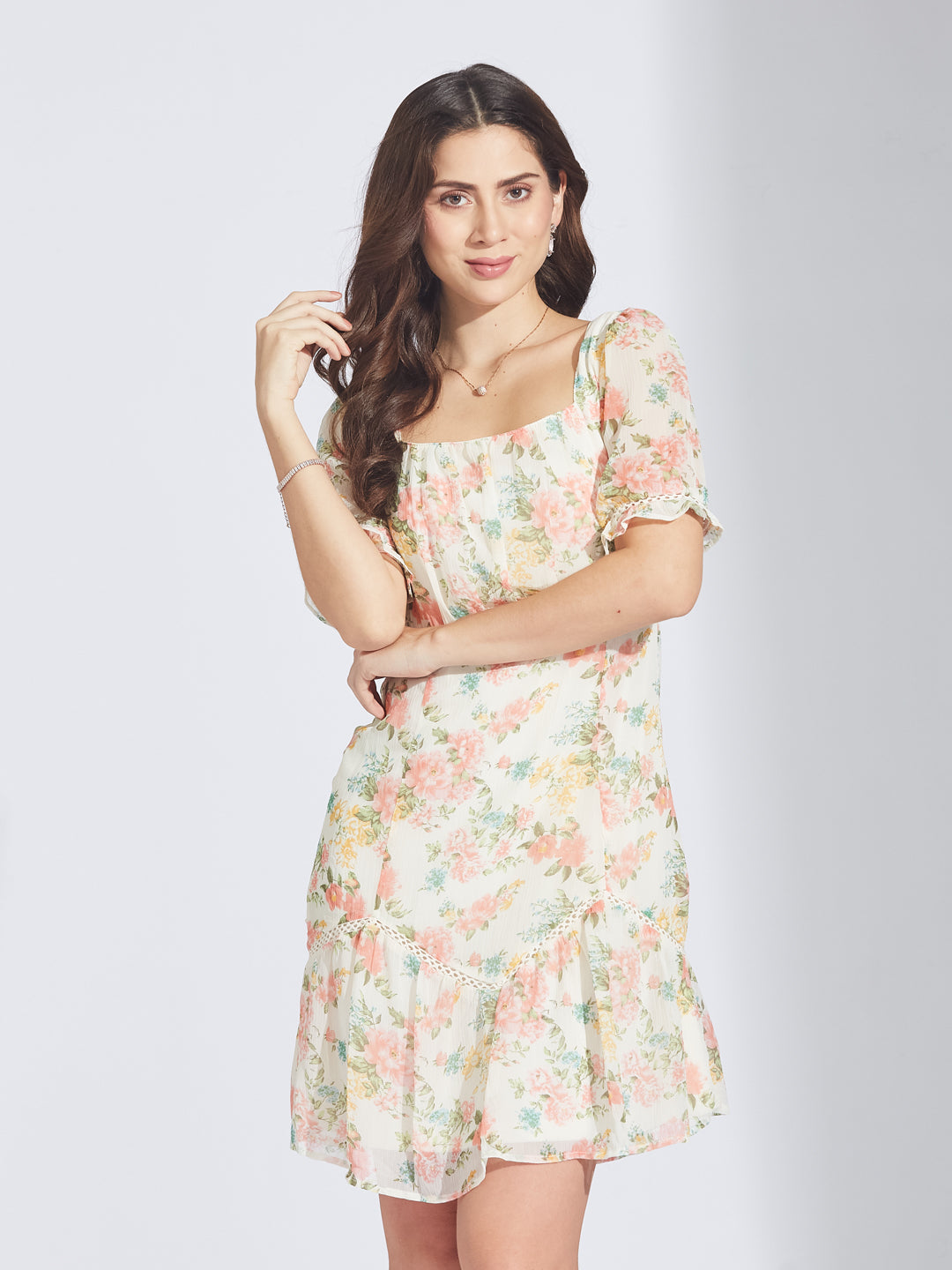 Latin Quarters Women's Pink Floral Print A-Line Dress