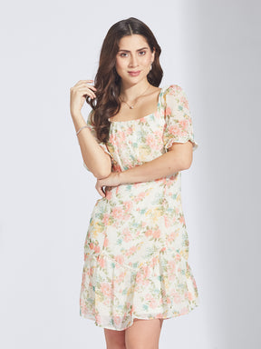 Latin Quarters Women's Pink Floral Print A-Line Dress