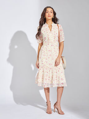 Latin Quarters Women Pink V-Neck Half Sleeves Printed A-Line Dress For Casual