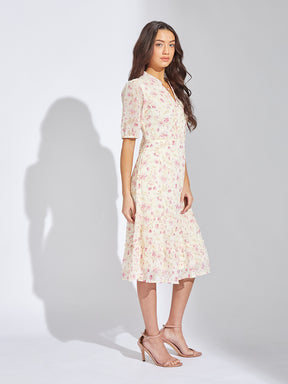 Latin Quarters Women Pink V-Neck Half Sleeves Printed A-Line Dress For Casual