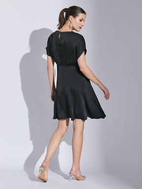 Latin Quarters Women's Black Pleated Dress with Sequin Tape Detail