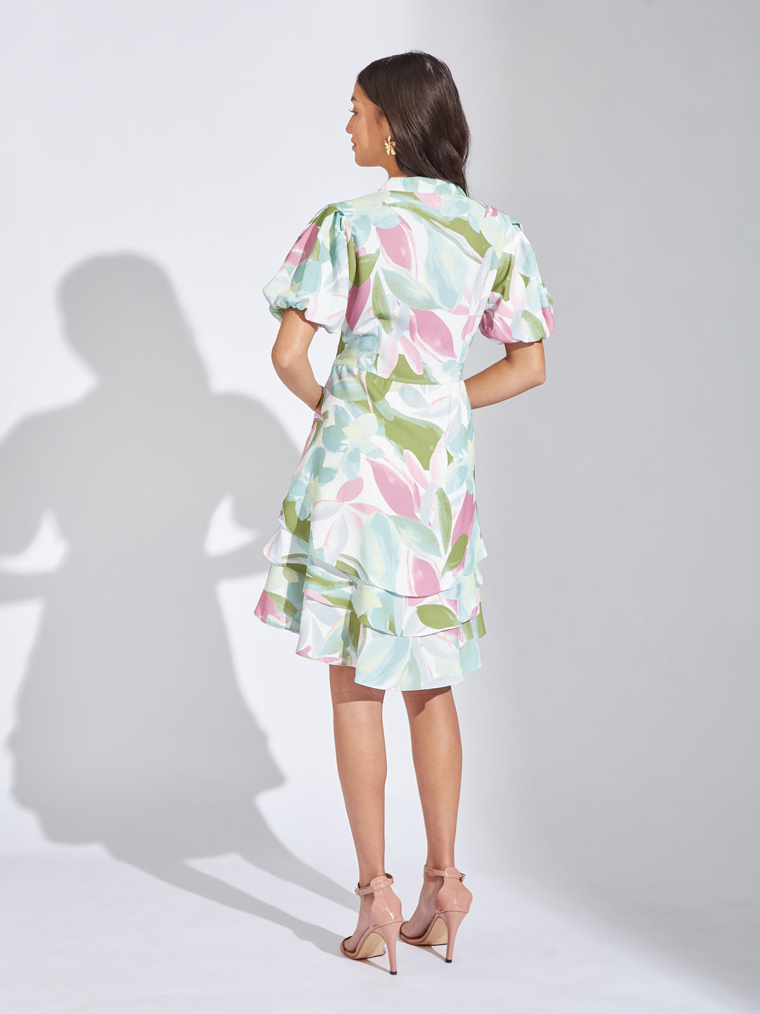 Latin Quarters Women Pink V-Neck Half Sleeve Printed A-Line Dress For Casual Wear