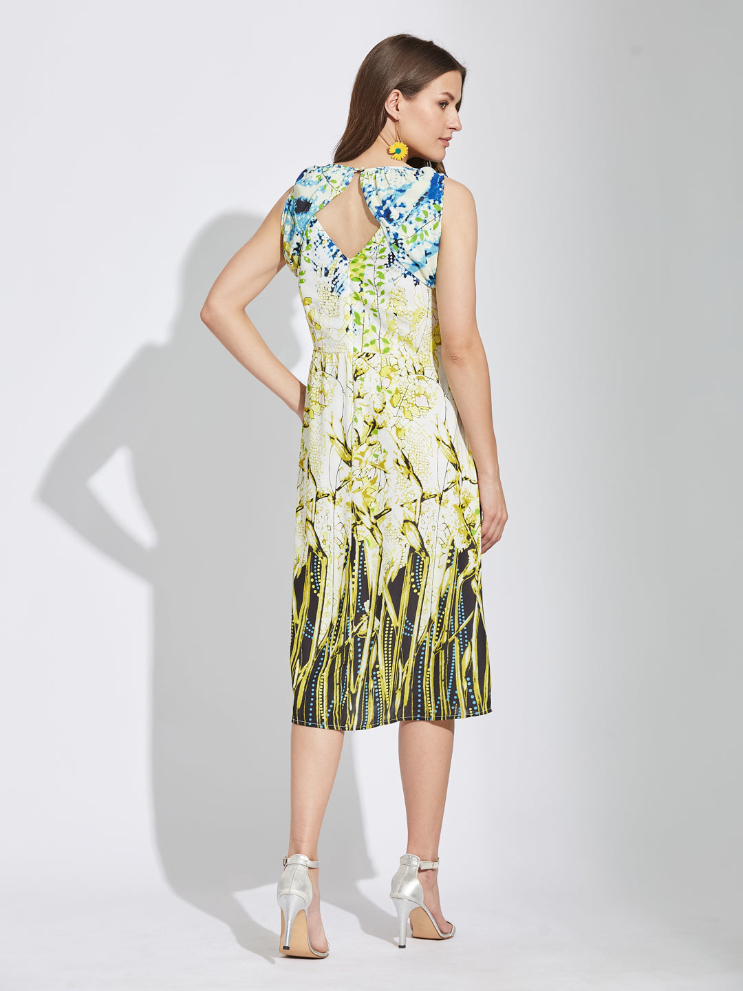 Latin Quarters Women Black Round Neck Sleeveless Printed A-Line Dress For Casual Wear