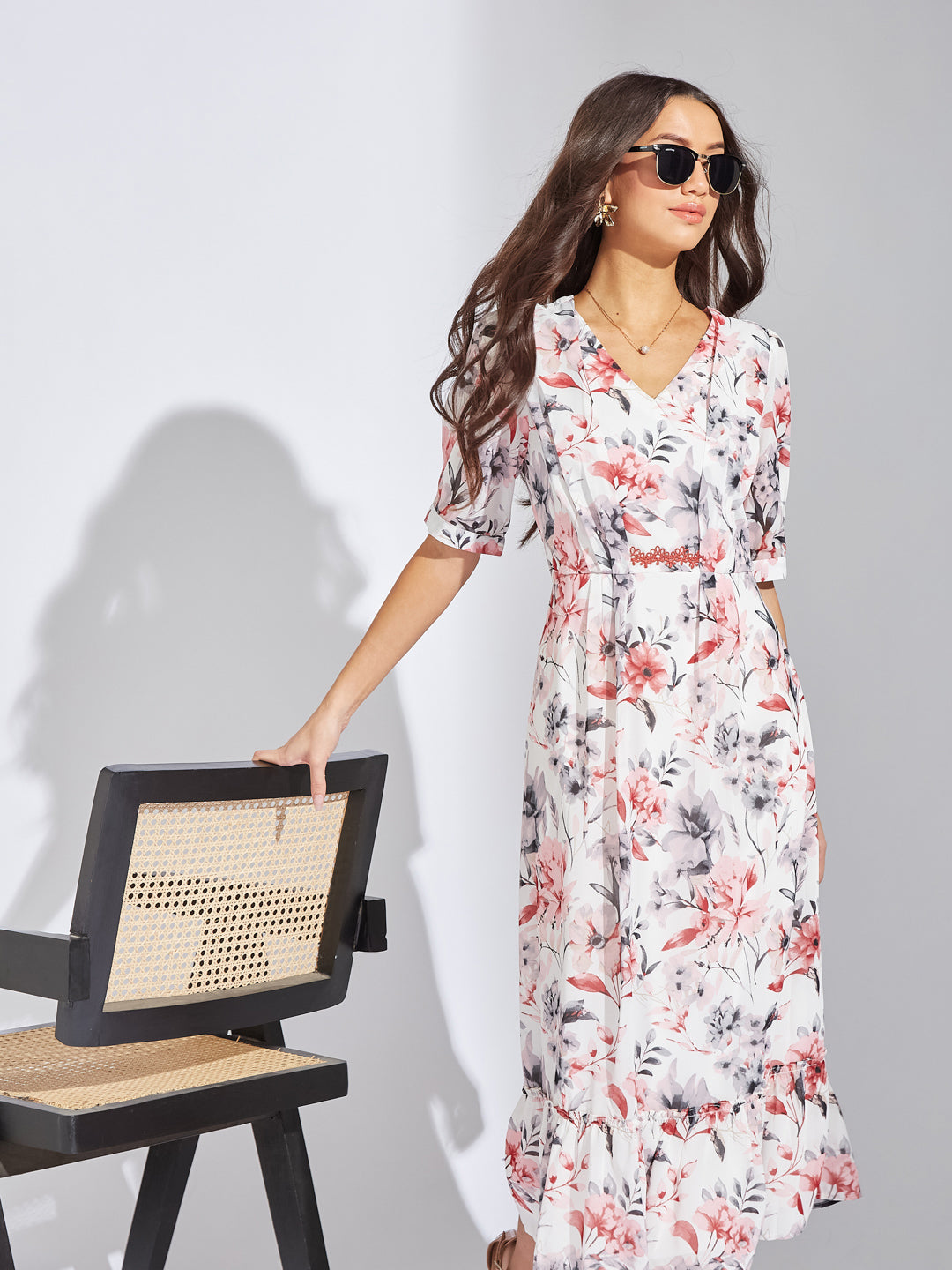Latin Quarters Women Maroon V-Neck Half Sleeves Printed A-Line Dress For Casual