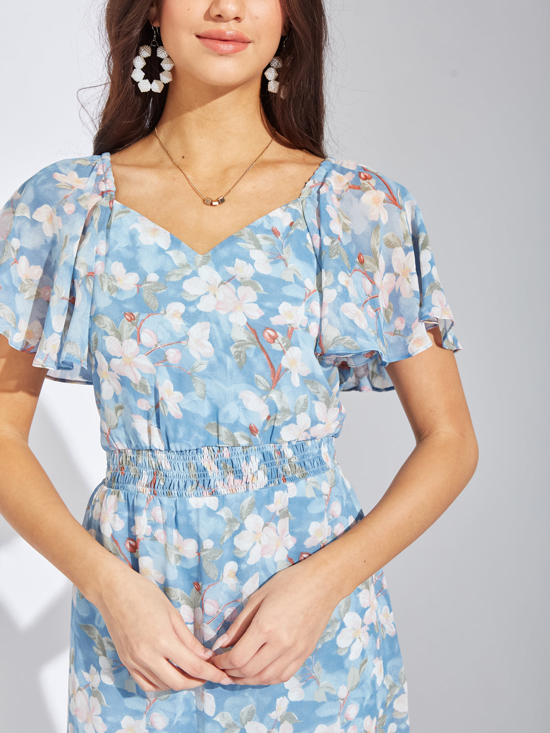Latin Quarters Women Blue Sweetheart Neck Half Sleeves Printed A-Line Dress For Casual