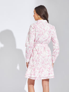 Latin Quarters Women Pink Collar Neck Full Sleeves Printed Shirt Dress For Casual