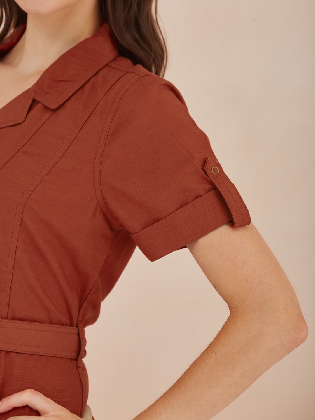 Latin Quarters Women's Rust Half Sleeves Collar Neck Casual Solid Dress
