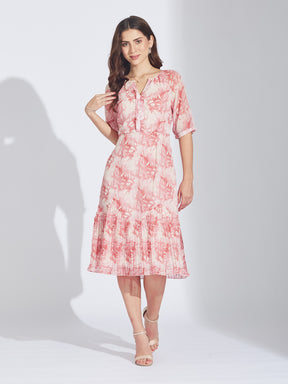 Latin Quarters Women's Dusky Pink Chiffon Floral Print Dress