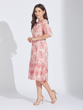 Latin Quarters Women's Dusky Pink Chiffon Floral Print Dress