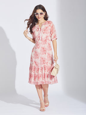 Latin Quarters Women's Dusky Pink Chiffon Floral Print Dress