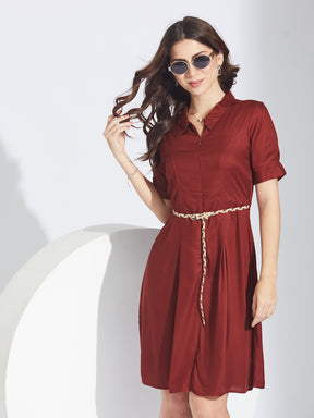 Latin Quarters Women's Maroon Shirt Mini Dress