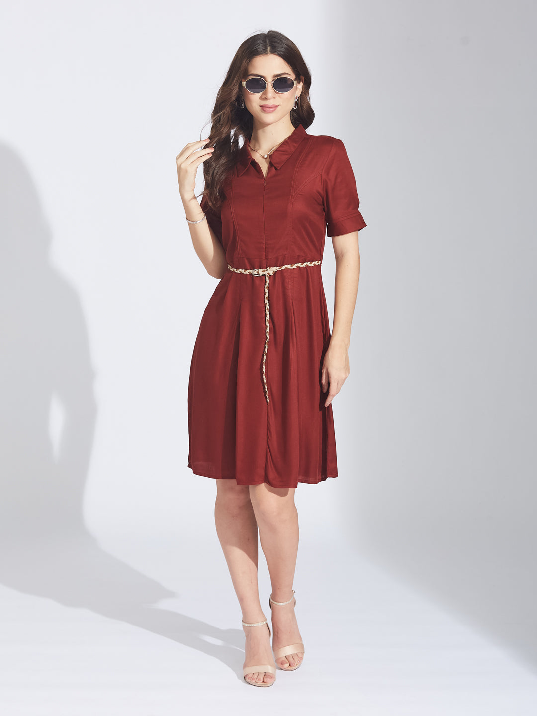 Latin Quarters Women's Maroon Shirt Mini Dress
