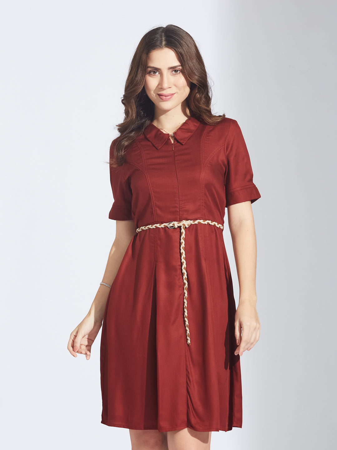 Latin Quarters Women's Maroon Shirt Mini Dress