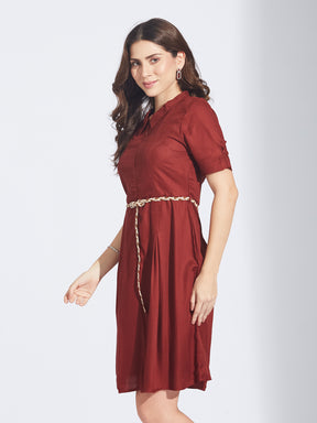 Latin Quarters Women's Maroon Shirt Mini Dress