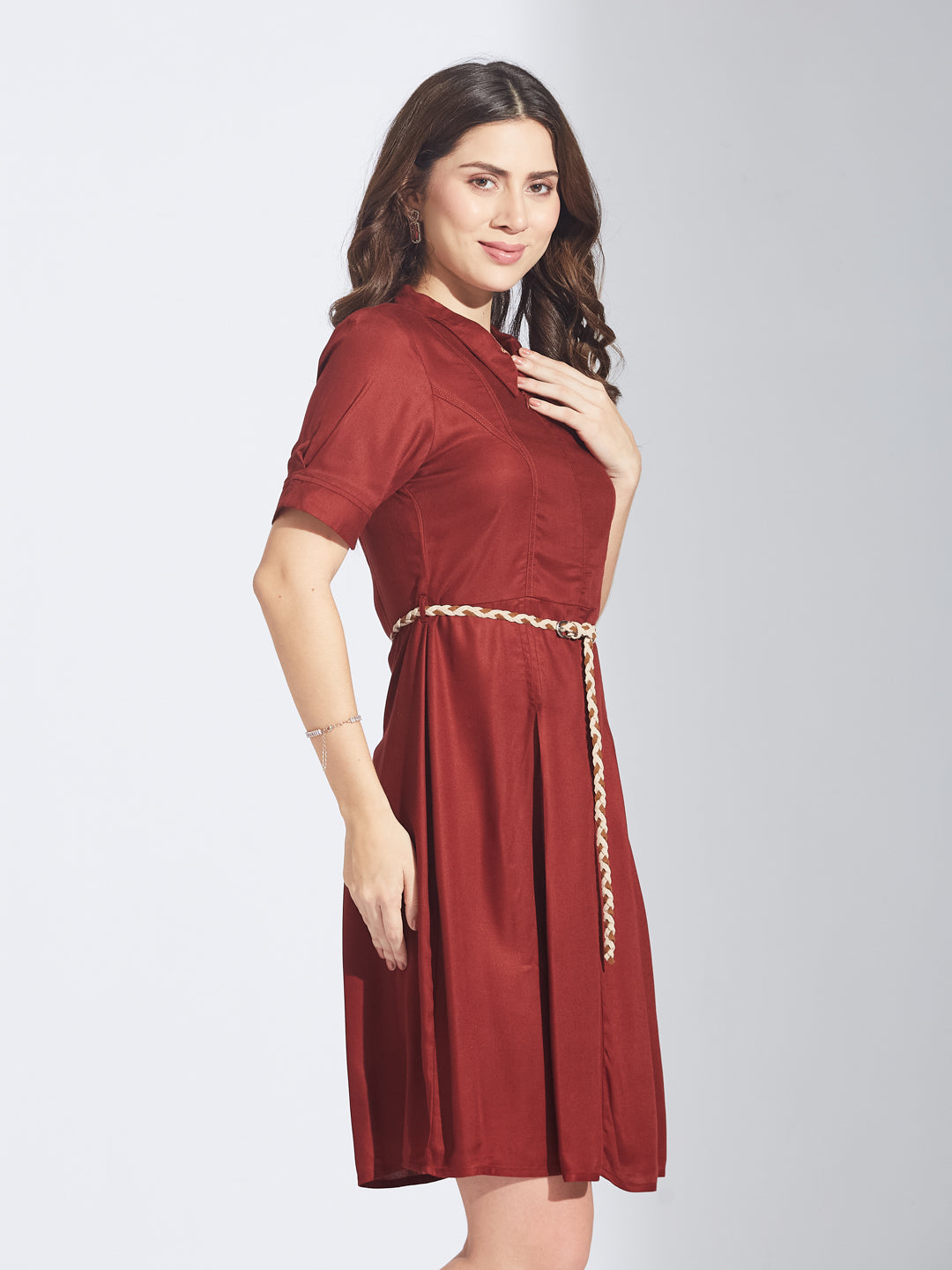 Latin Quarters Women's Maroon Shirt Mini Dress