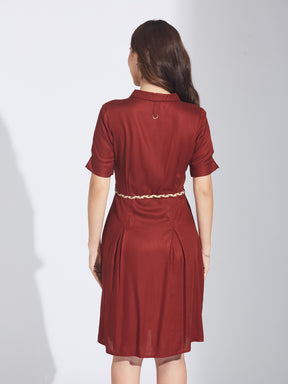Latin Quarters Women's Maroon Shirt Mini Dress