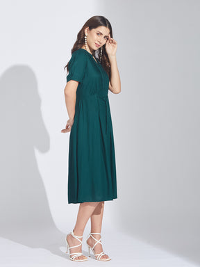Latin Quarters Women's Green Twill Midi Shirtdress
