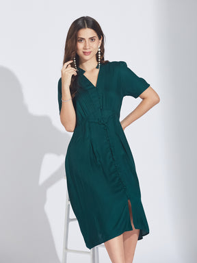 Latin Quarters Women's Green Twill Midi Shirtdress