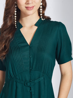 Latin Quarters Women's Green Twill Midi Shirtdress