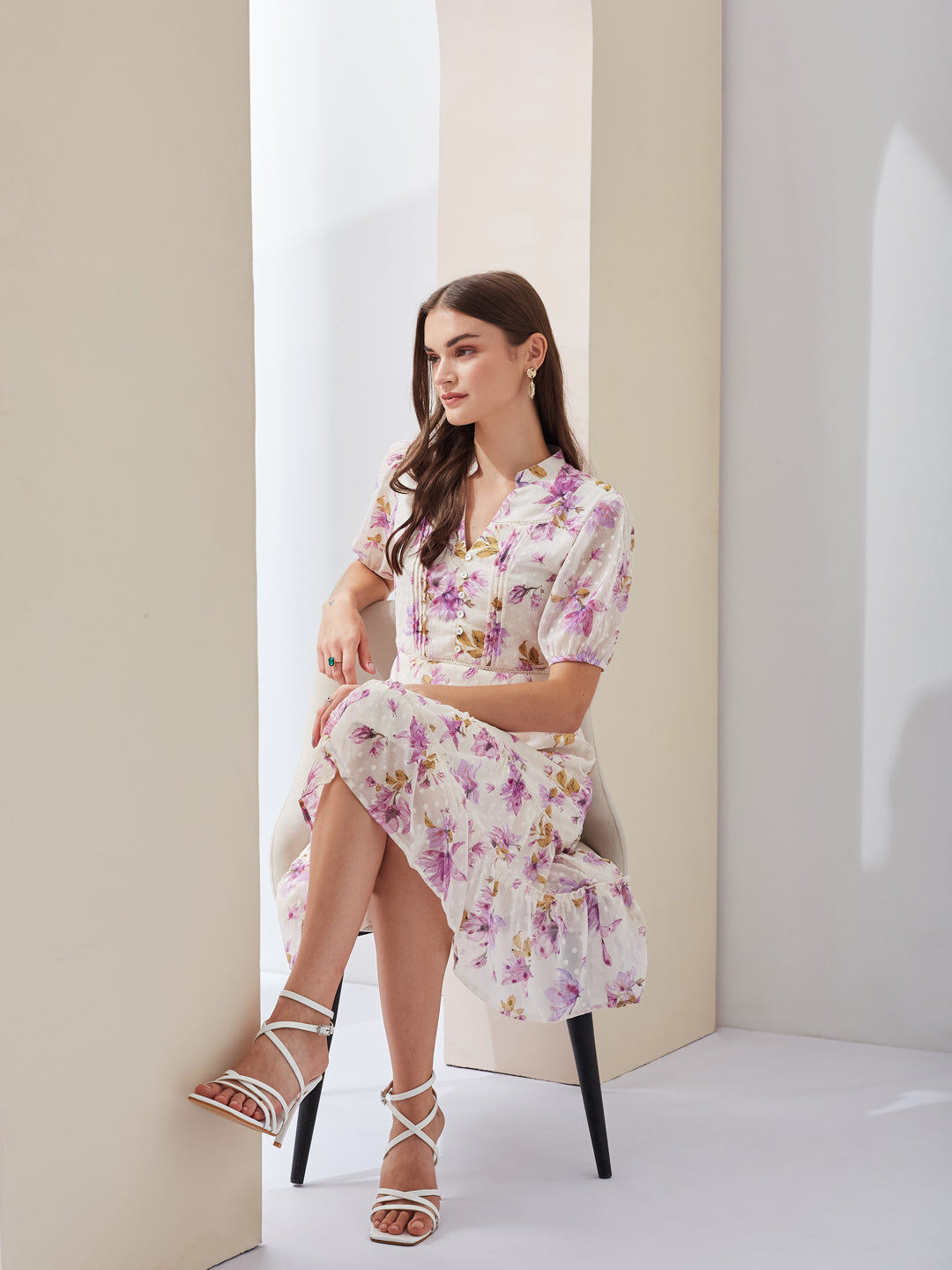 Latin Quarters Women Fit & Flare White Half Sleeve V-Neck Printed Casual Dress