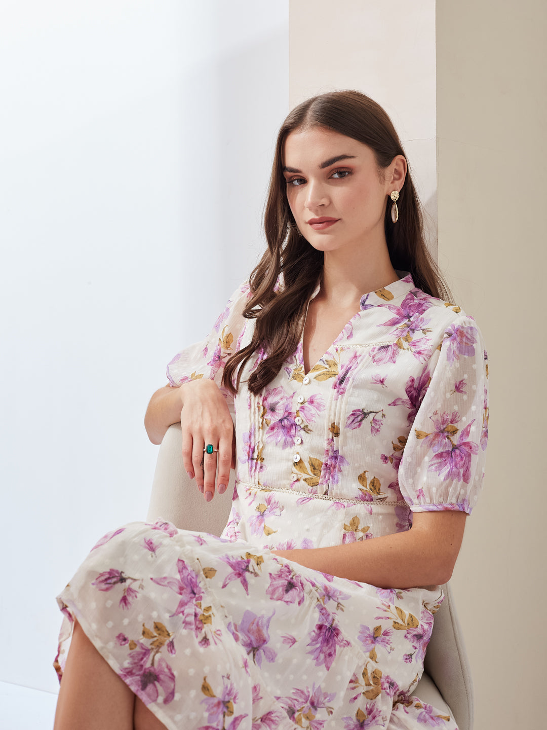 Latin Quarters Women Fit & Flare White Half Sleeve V-Neck Printed Casual Dress