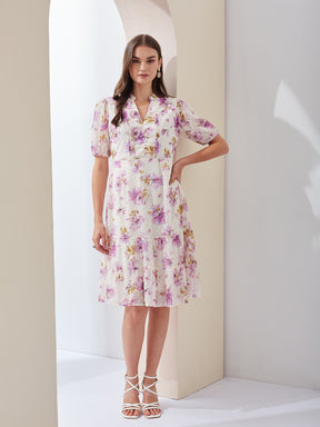 Latin Quarters Women Fit & Flare White Half Sleeve V-Neck Printed Casual Dress
