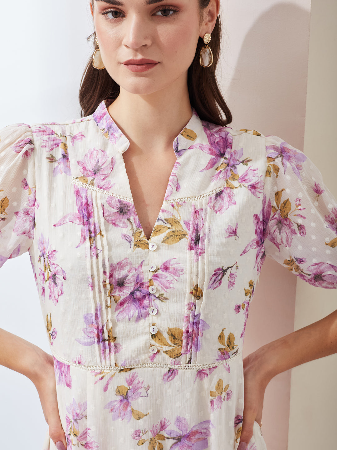 Latin Quarters Women Fit & Flare White Half Sleeve V-Neck Printed Casual Dress