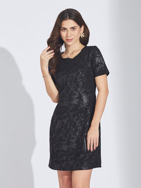 Latin Quarters Women's Black Suede Foil Print A-line Mini Dress