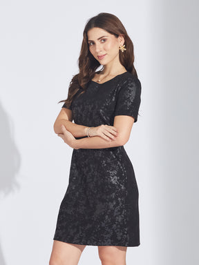Latin Quarters Women's Black Suede Foil Print A-line Mini Dress